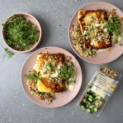 Halloumi steaks with bulgar wheat & lentil salad 